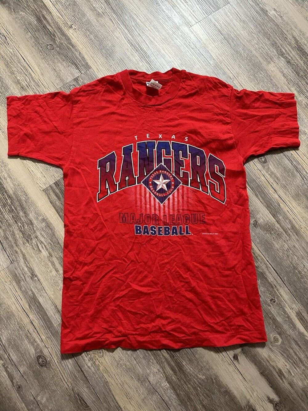 Vintage Artex Sportswear Texas Rangers T Shirt Size Large Single Stitch 1996 MLB